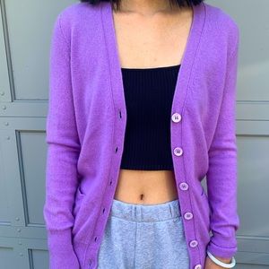 Purple J Crew 100% Cashmere Cardigan
